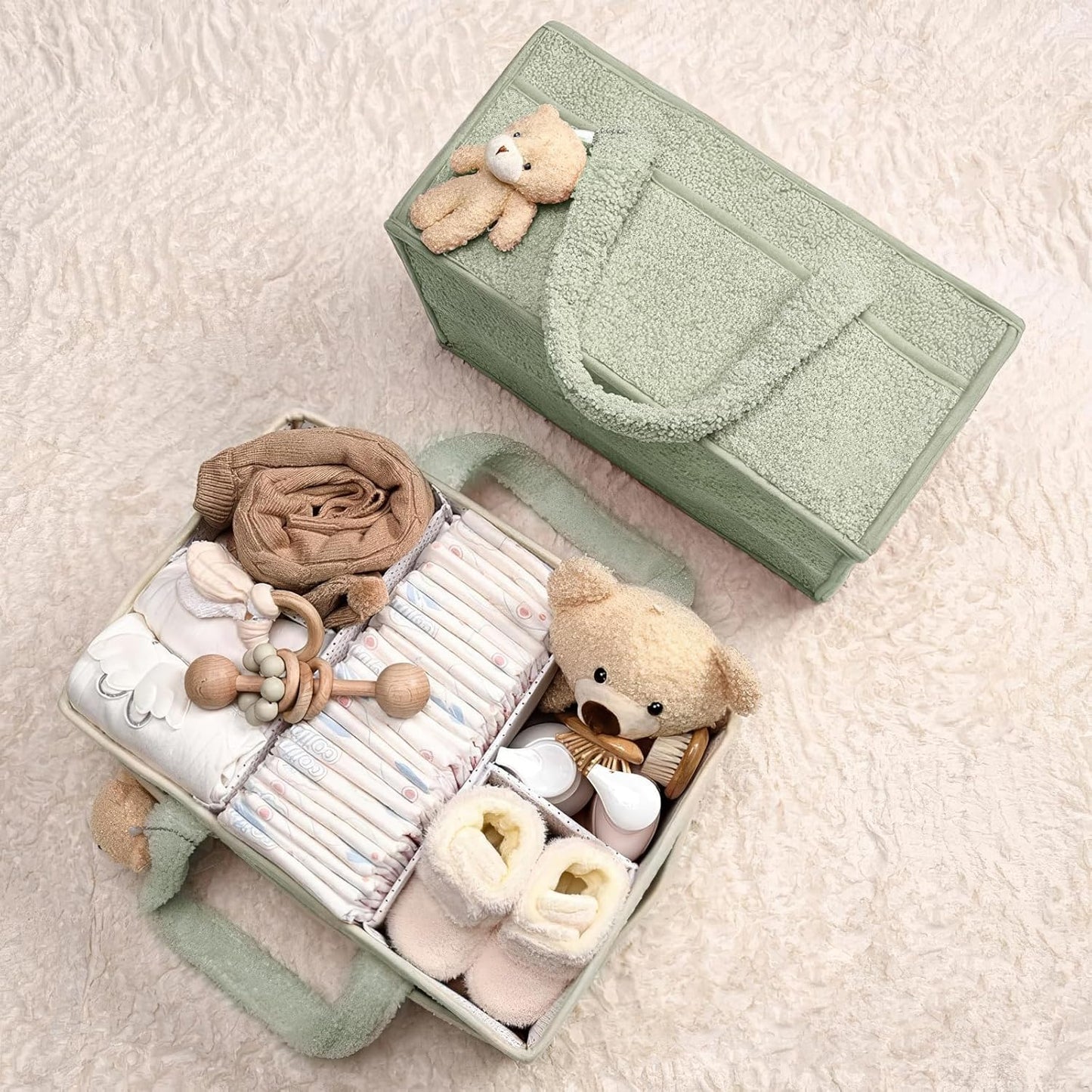 Baby-Windel-Caddy Organizer für Wickeltisch, Grün