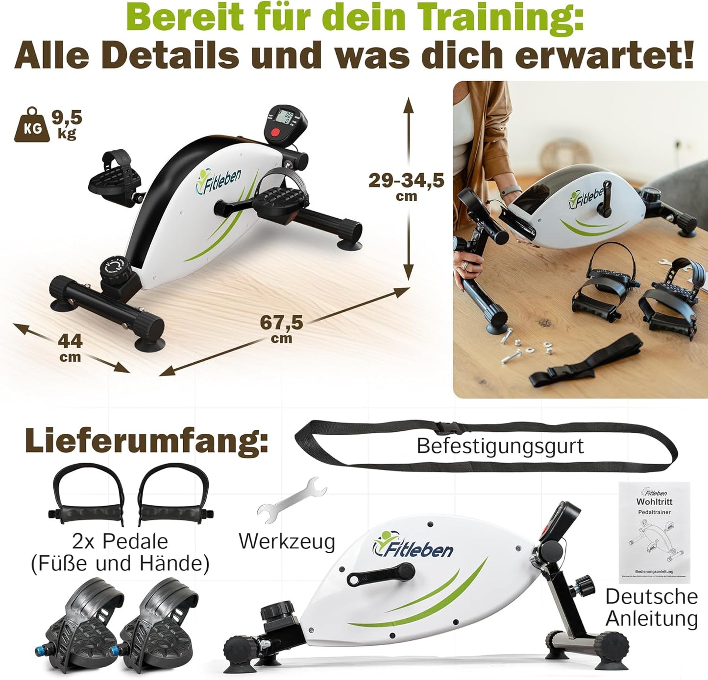 Höhenverstellbarer Pedaltrainer, Weiss
