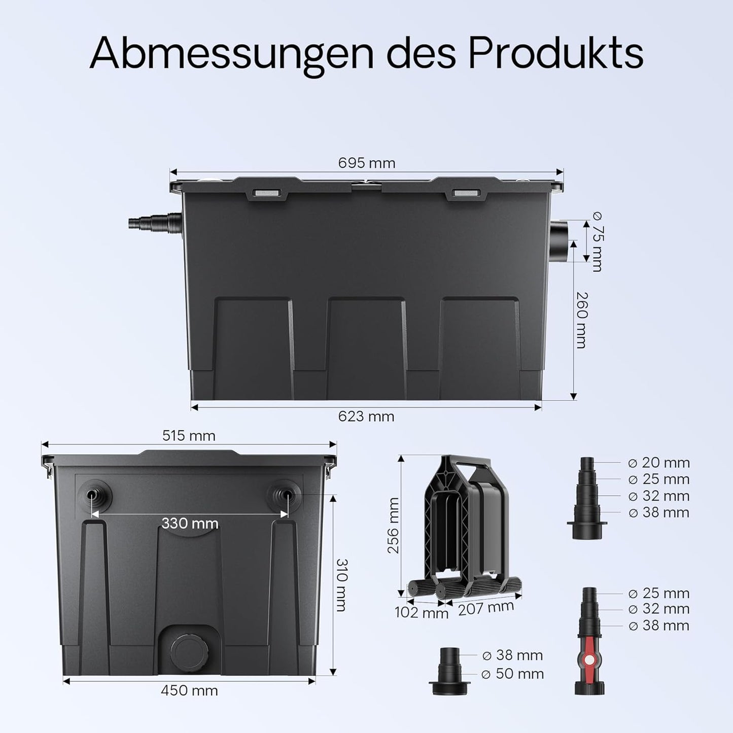 Teichfilter-Komplettset mit Pumpe & UVC-Klärer, CBF-550 Filter+8000 L/h Pumpe+24W UVC-Klärer+Y-Verteiler