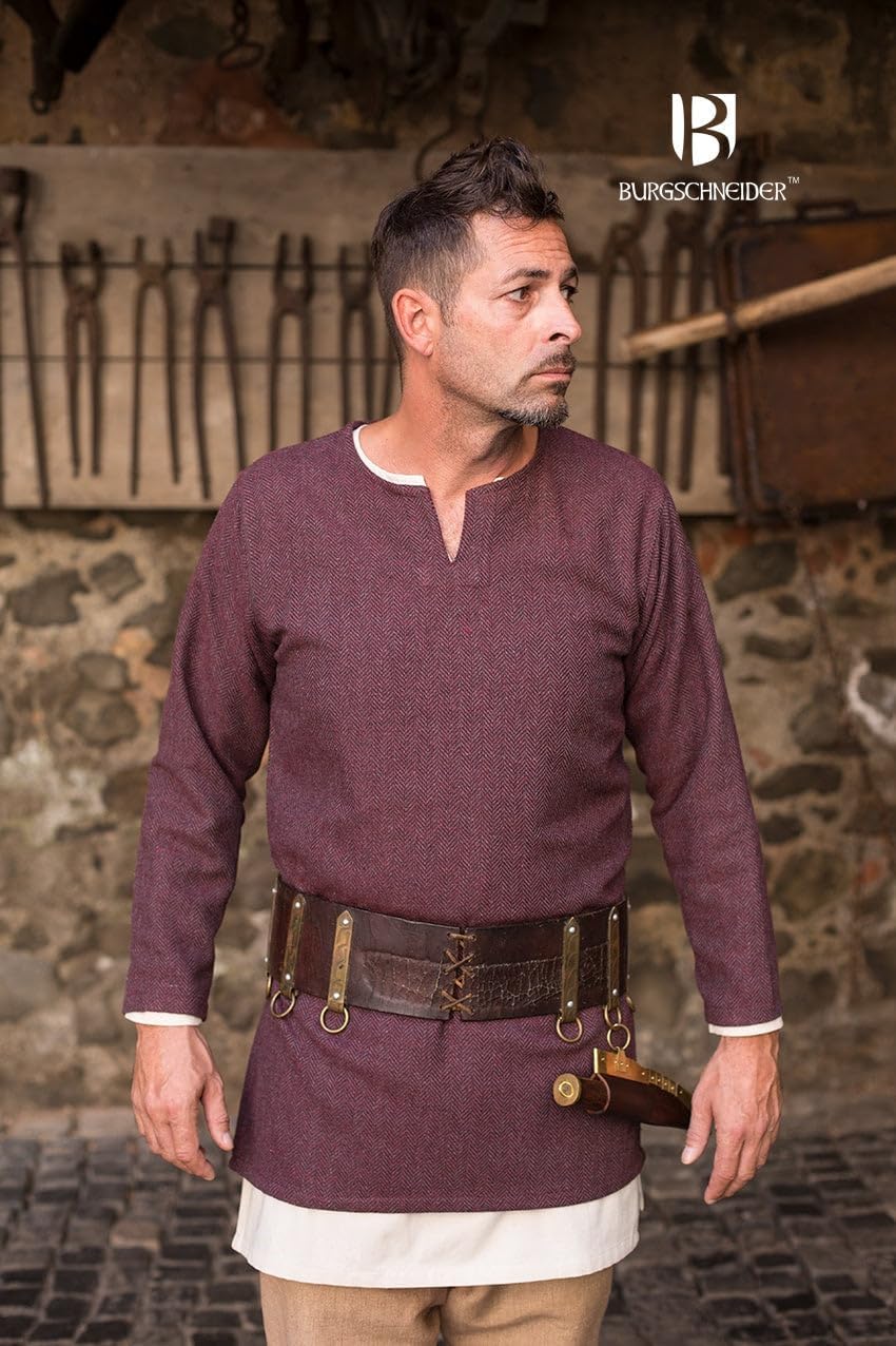 Mittelalterliche Tunika, Herringbone Burgundy/Grey 3XL