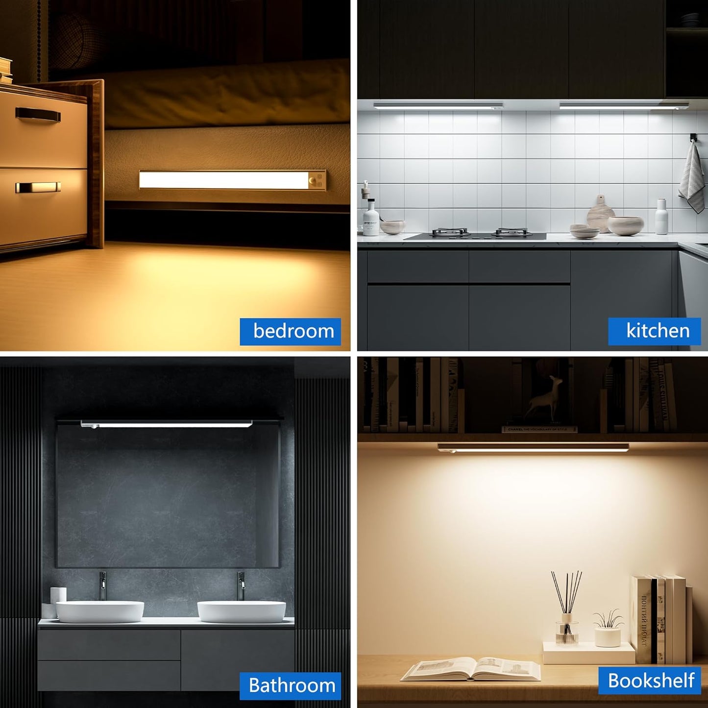 2er-Set LED-Schrankbeleuchtung mit Bewegungsmelder, 3000k/4000k/6500k 41cm*2