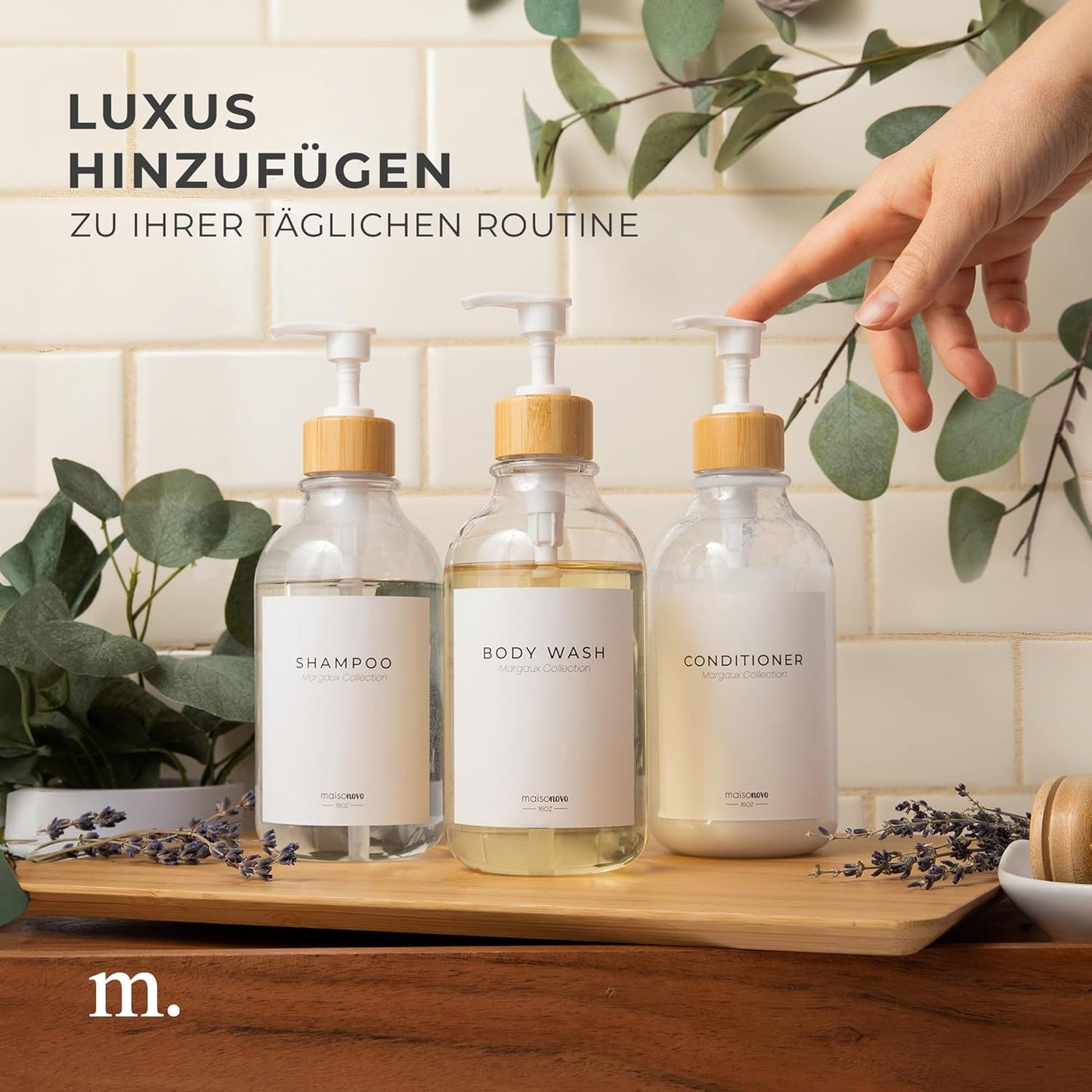 3er-Set Shampoo- und Seifenspender, Bambus Klar 3er-set