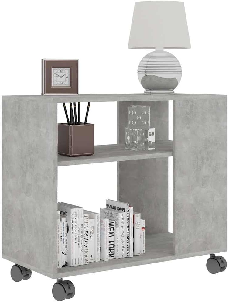 Beistelltisch mit Rollen und 2 Ebenen (70x35x55 cm), Betongrau