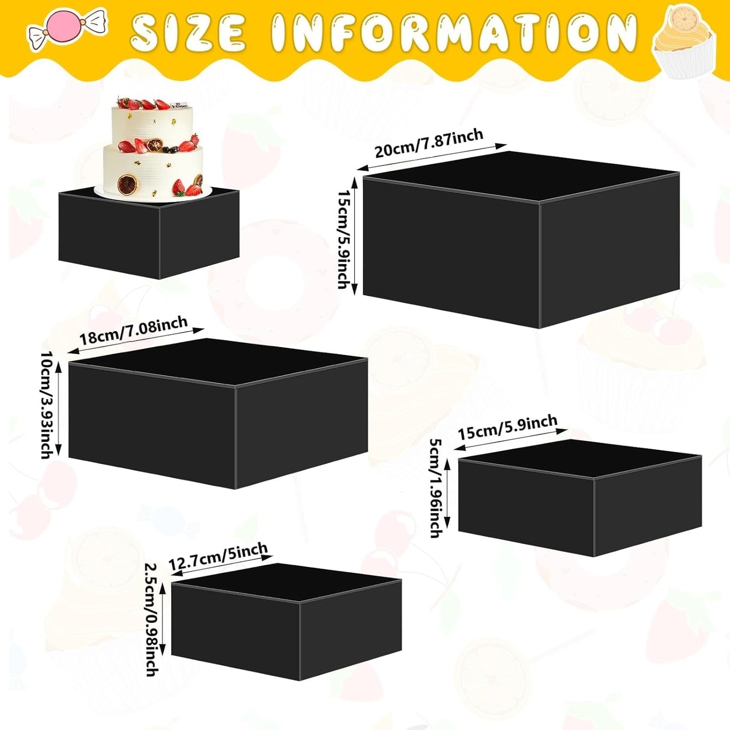 4-teiliges Buffetständer-Set, 4 Schwarz 6'' 7'' 8'' 10''