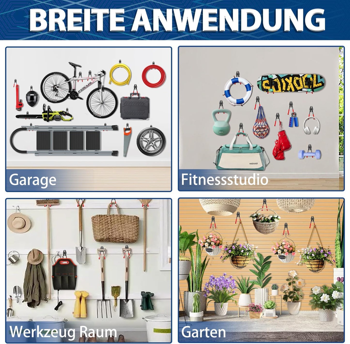 31-teiliges Schwerlast-Gerätehaken-Set für Garage, Rot 31pc