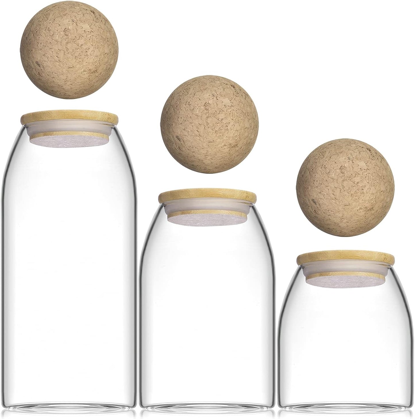 3-teiliges Vorratsgläser-Set mit Korkdeckeln, Zylinder mit Deckel