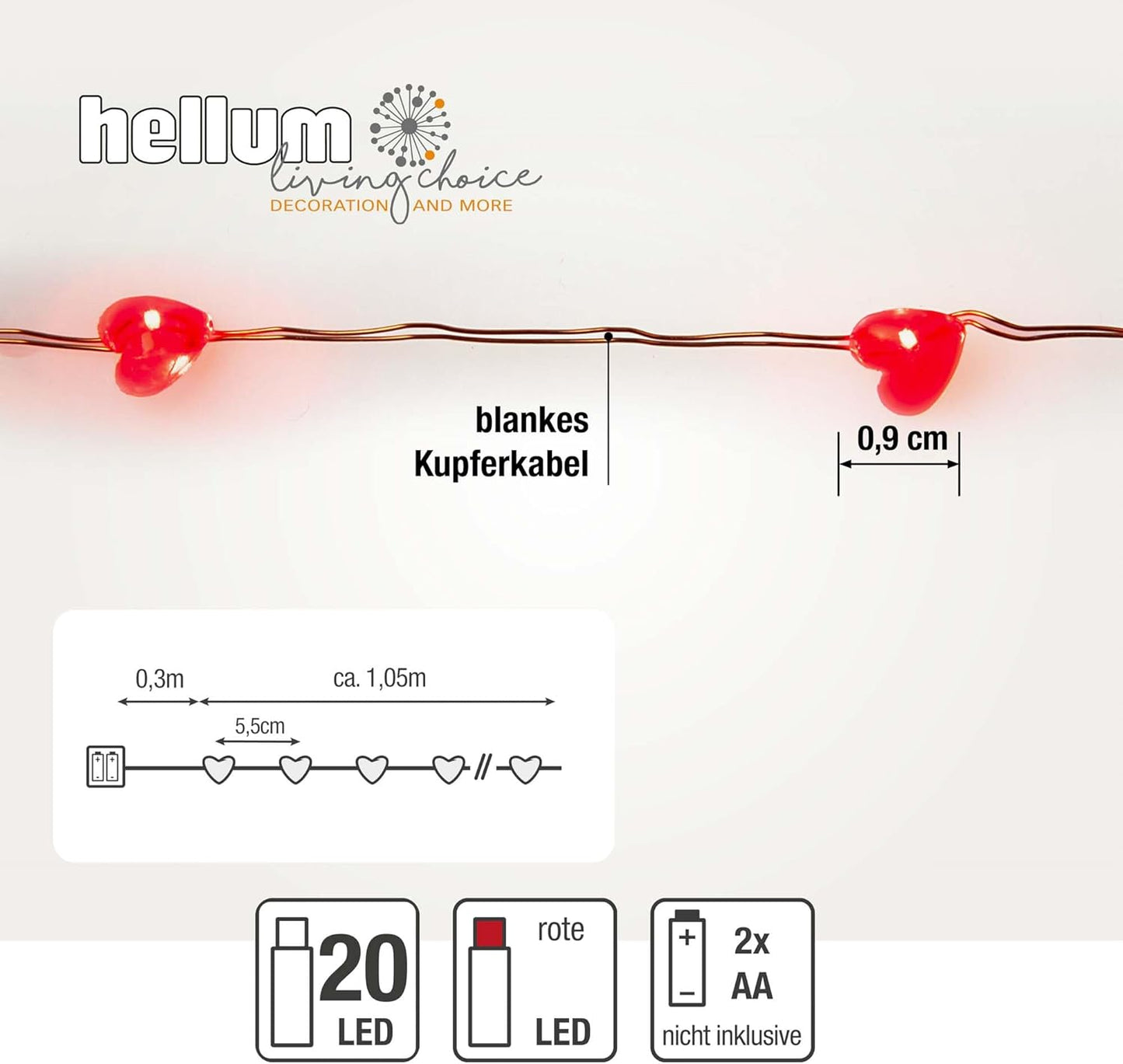 DIY Glasglocken-Set mit Herzlichterkette, 50 LEDs, Glasglocke mit Herzlichterkette Set