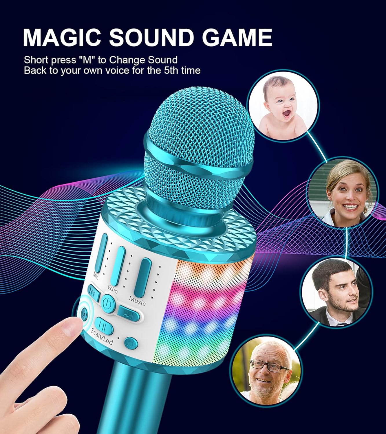 Karaoke-Mikrofon mit Bluetooth und LED Lichtern, MC18-Blau