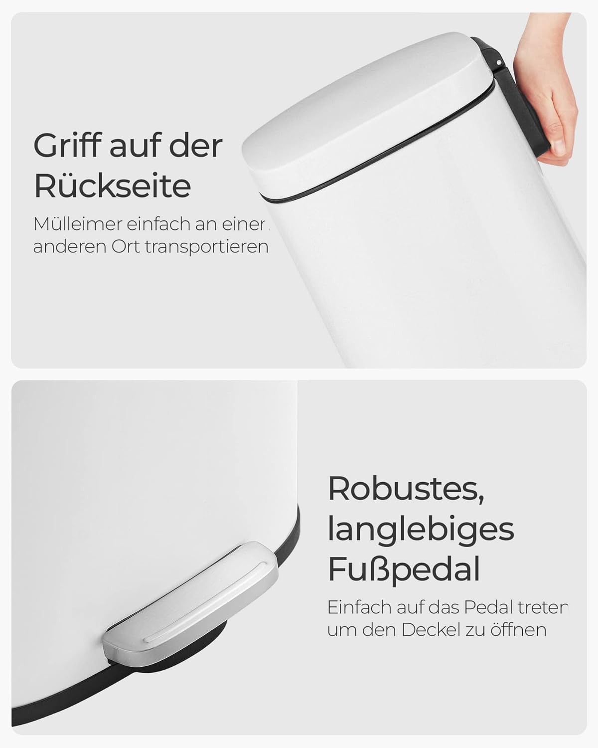 Treteimer mit Softclose und Inneneimer, LTB03WT, Weiss, 30 L