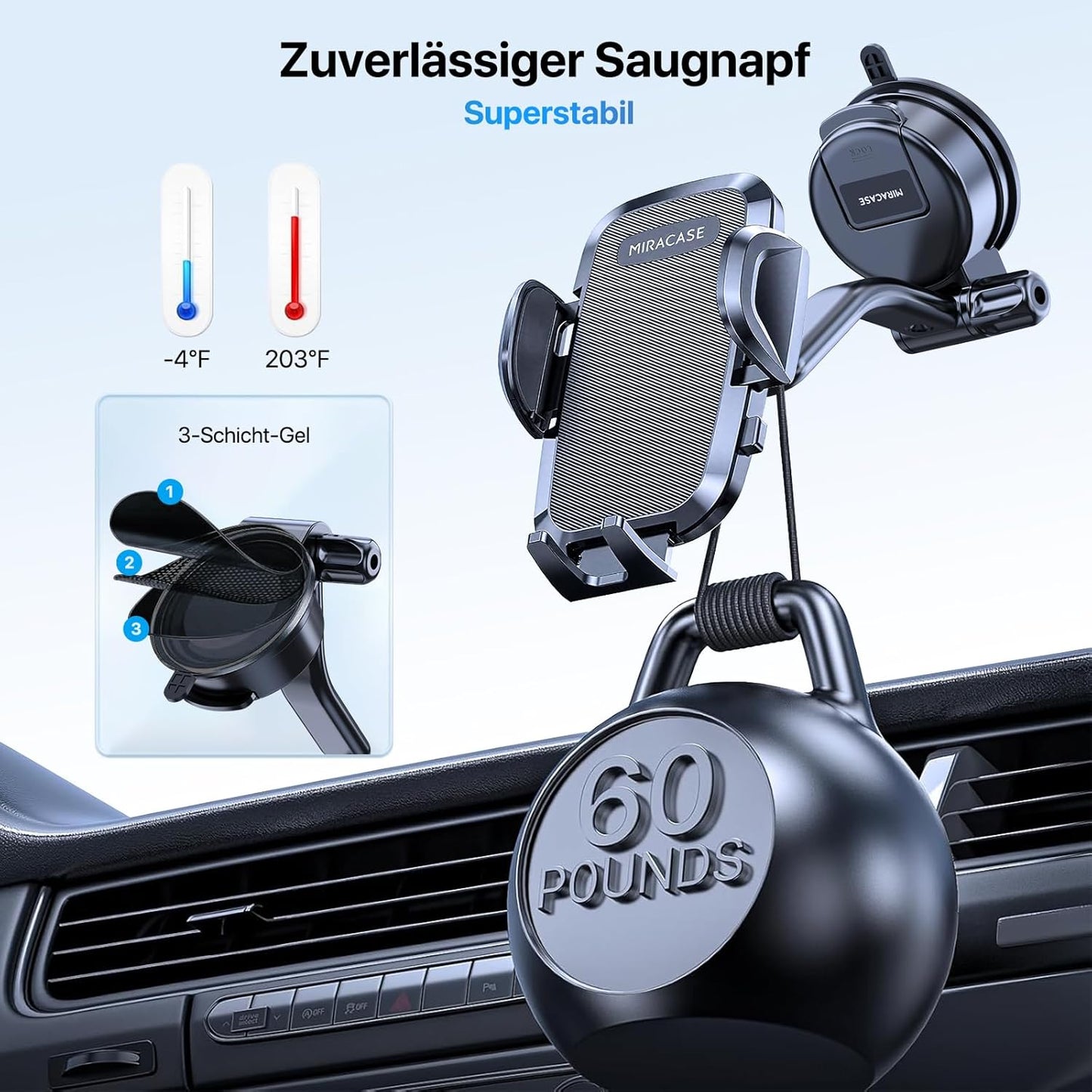 Handyhalterung Auto 360°, Saugnapf & Lüftung