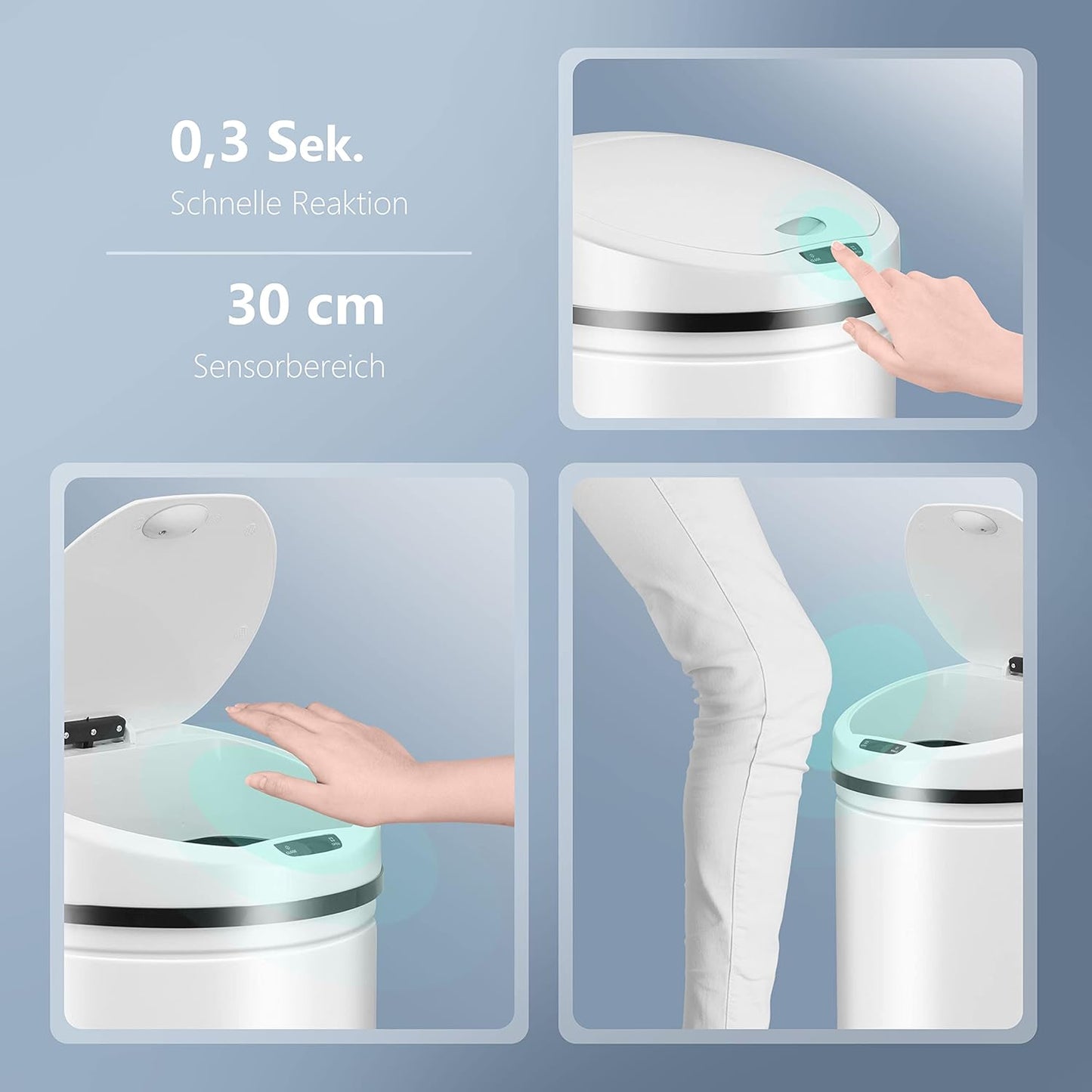 Abfalleimer mit Sensor und LED-Funktionsanzeige, 60 Liter Weiss