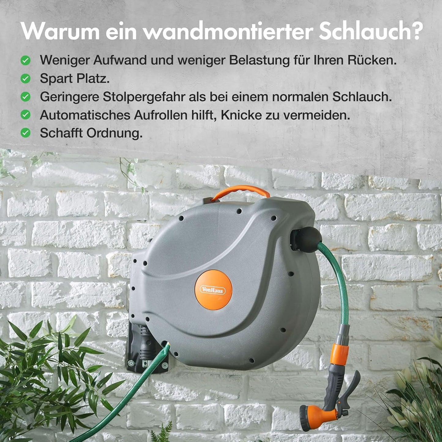 Schlauchtrommel mit Auto-Aufrollfunktion, 30 m