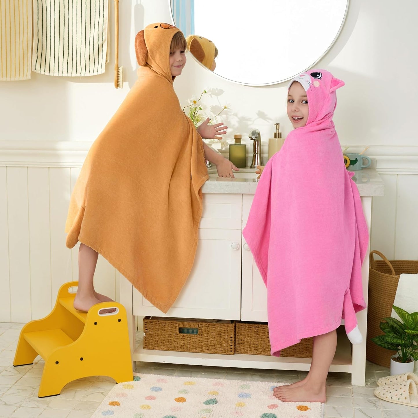 Kinder Kapuzenhandtuch Badeponcho aus Baumwolle, Braun
