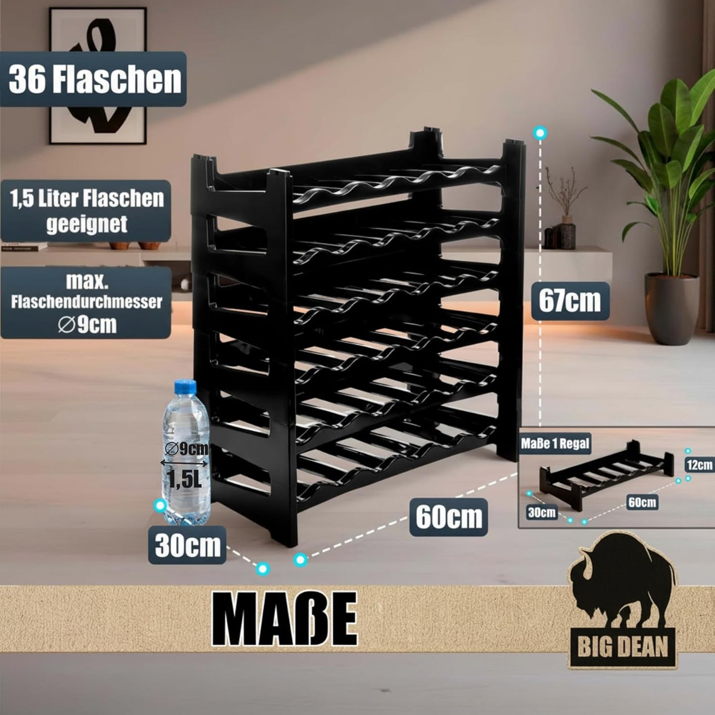 Stapelbares Flaschenregal, 6 Stück (36 Flaschen)