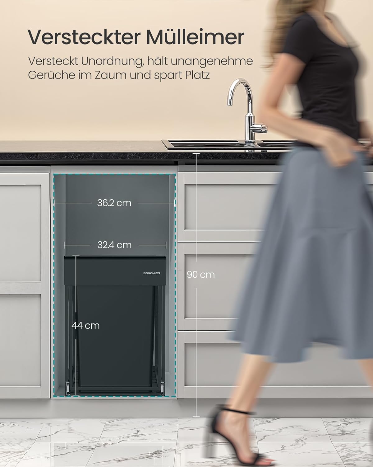 Mülltrennsystem für Unterschrank, tintenschwarz 2 x 20 L