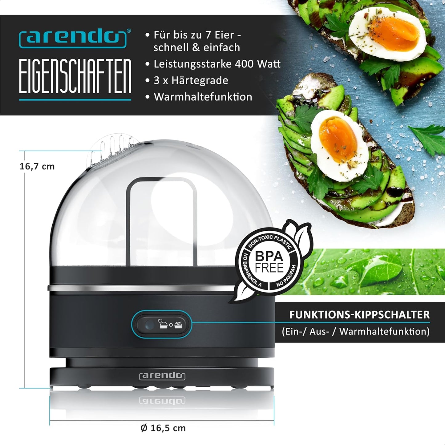 Eierkocher Sevencook mit Warmhaltefunktion, E: Schwarz