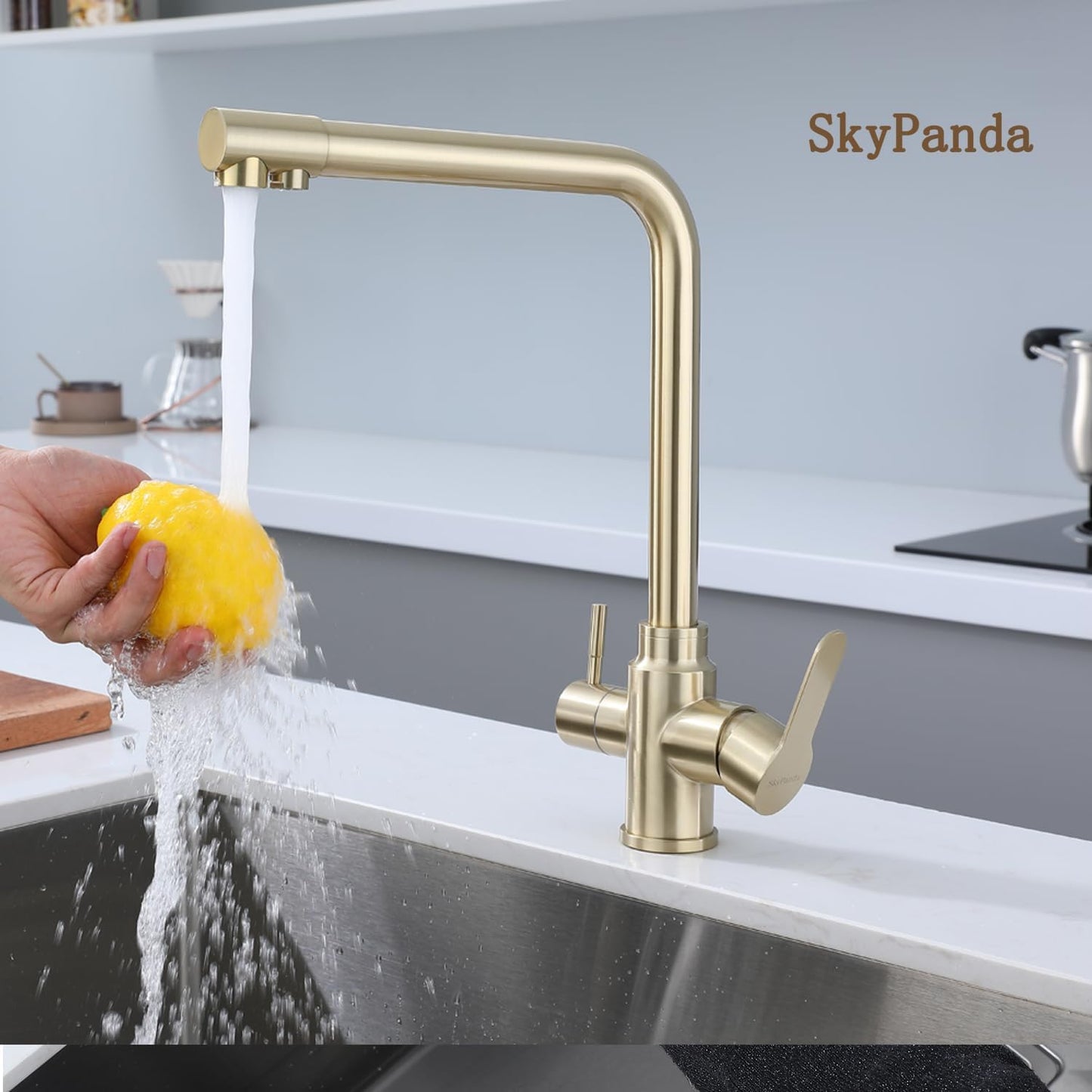 3-Wege Küchenarmatur, L-3 Ways Brushed Gold