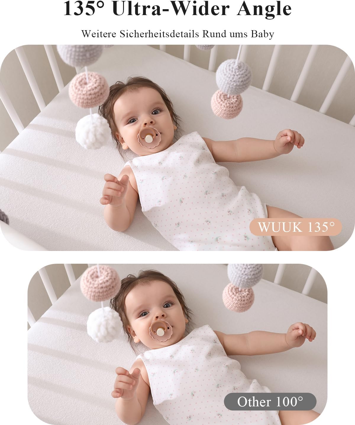 2K Babyphone-Set mit 360° PTZ Monitor und 2 Kameras, Rosa und Blau-2 Packung