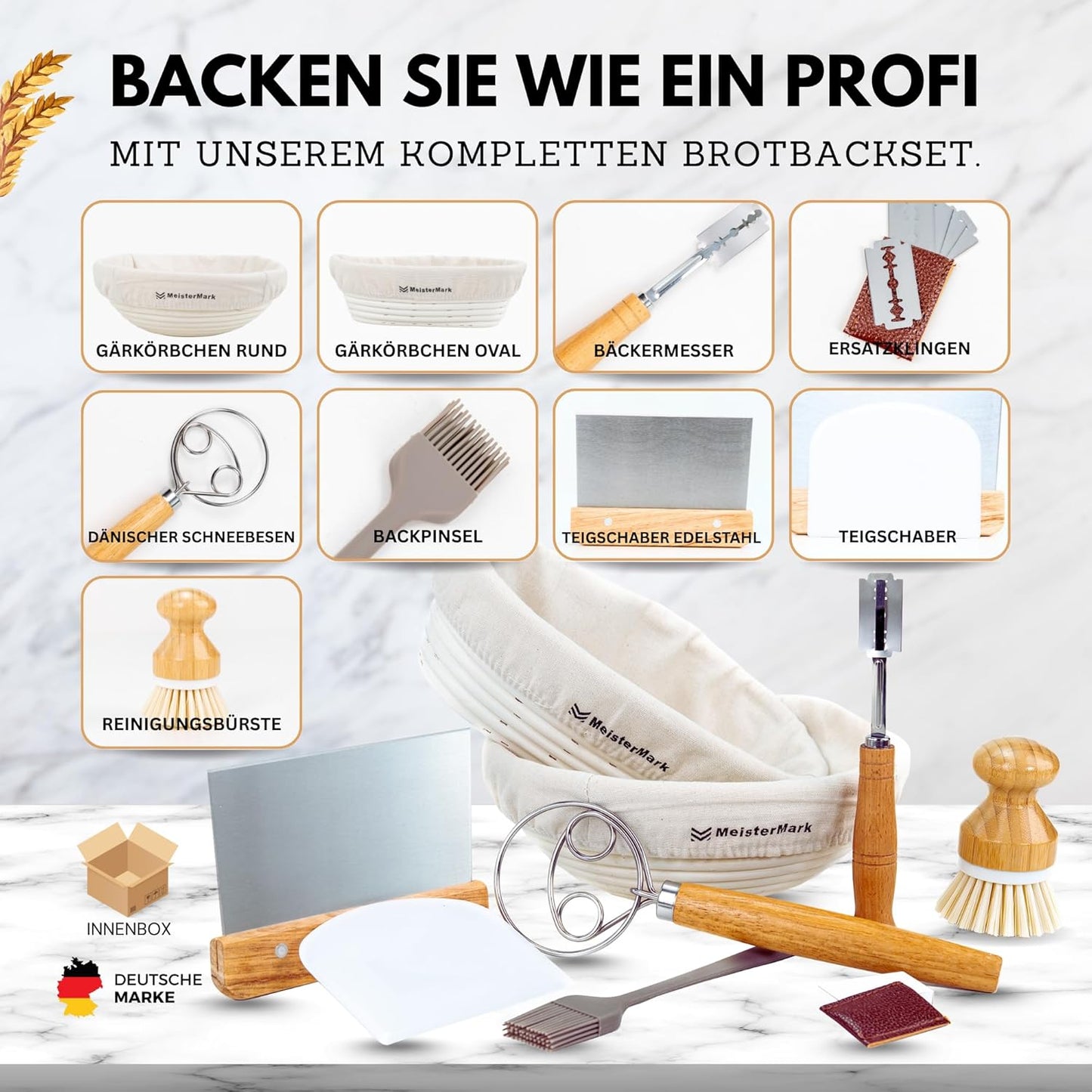Gärkörbchen-Set inkl. Brotbackzubehör
