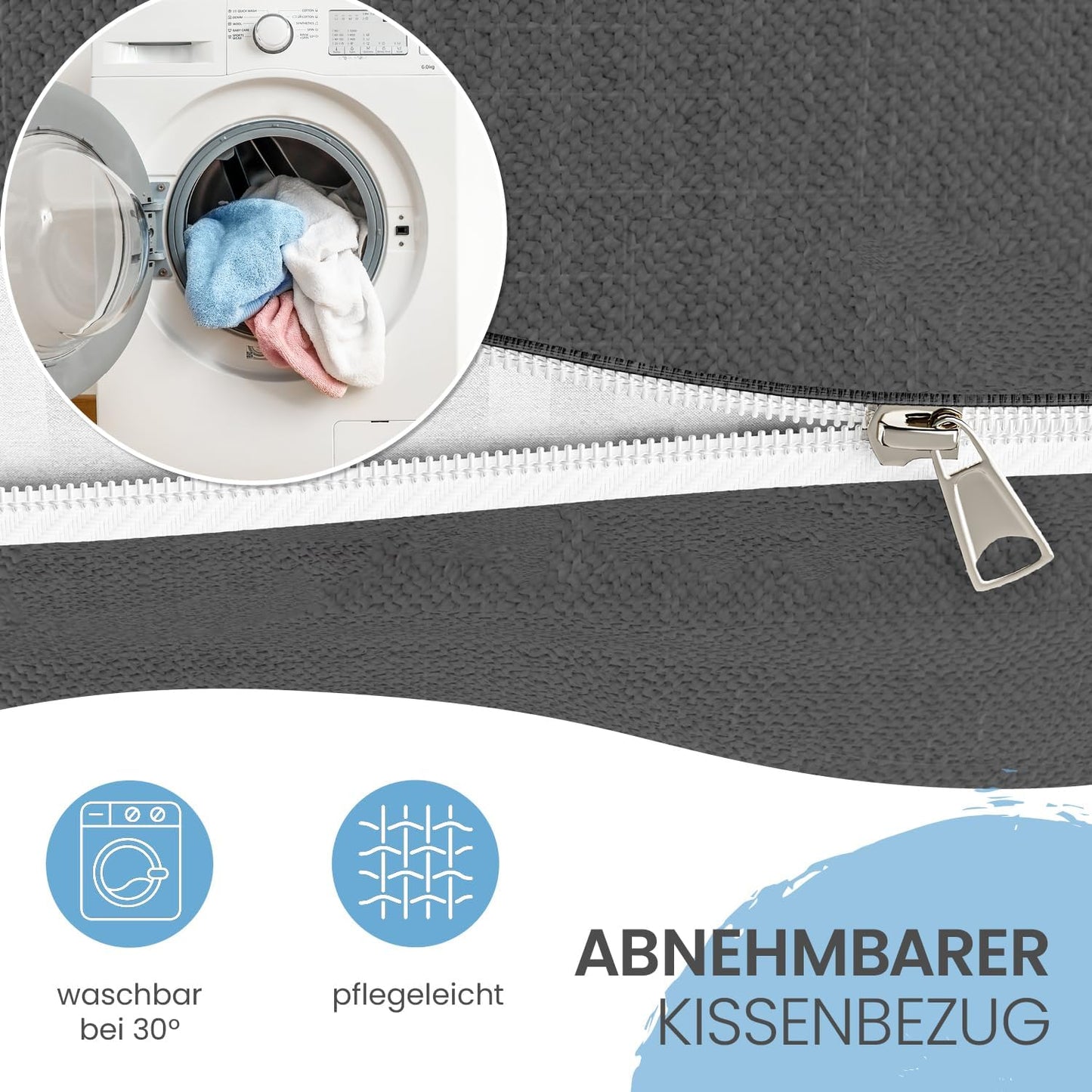 Rückenkissen mit Seitentaschen und abnehmbarem Bezug, Anthrazit 100 cm