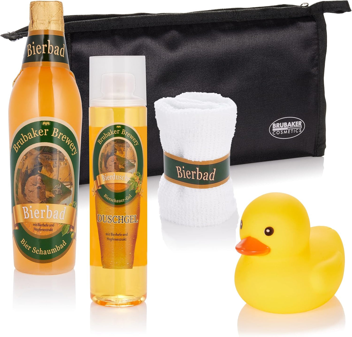 Bier Badeset Geschenkset mit Kulturbeutel & Ente