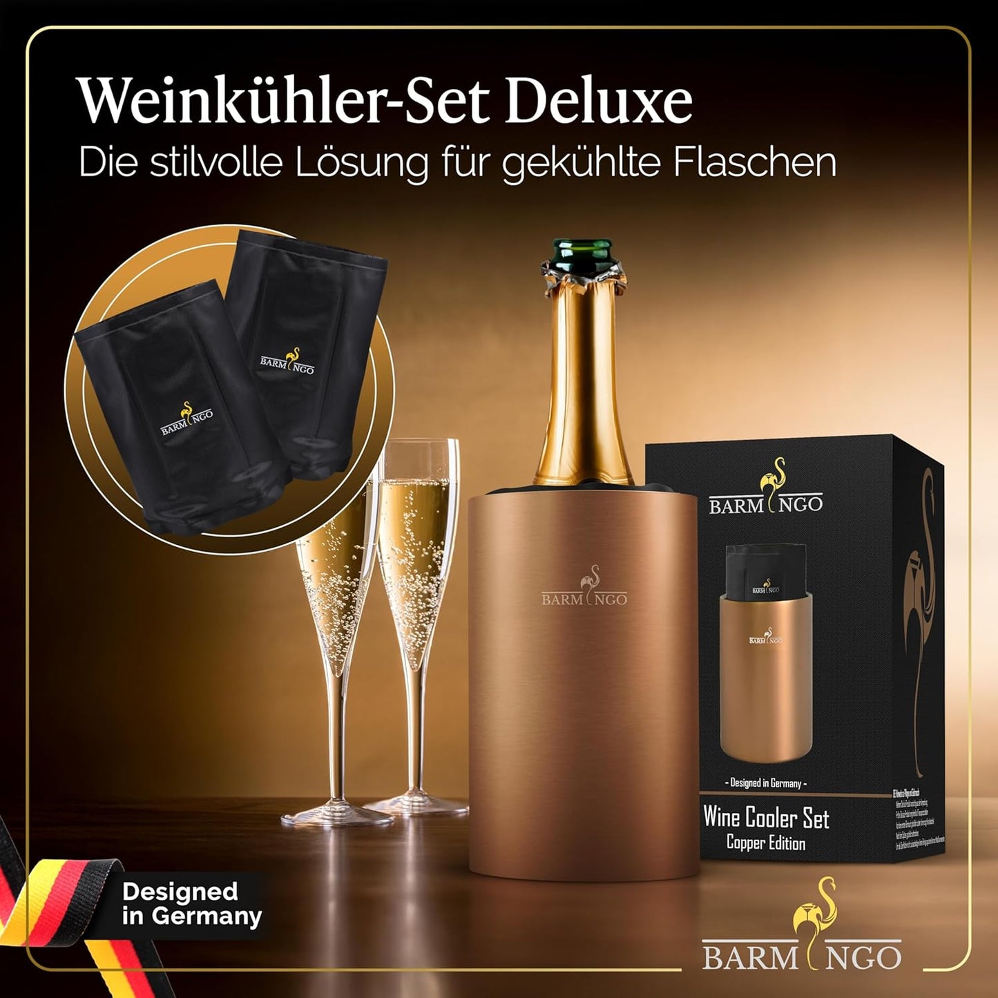 Doppelwandiger Weinkühler mit Kühlmanschetten, Kupfer