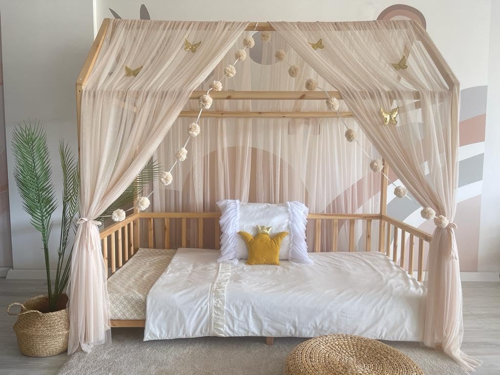 Hausbett Betthimmel für Kinderzimmer (300cm), Beige 300cm, ohne Schmetterlinge