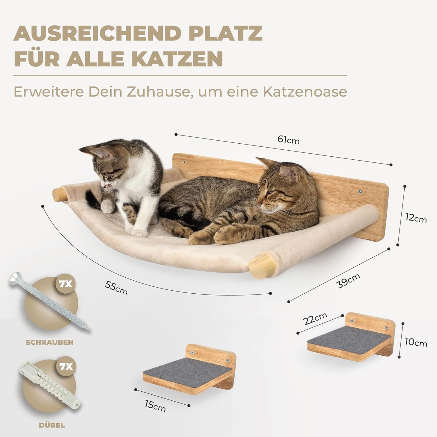 3-teiliges Kletterwand-Set mit Hängematte, Naturdunkel 3er Set