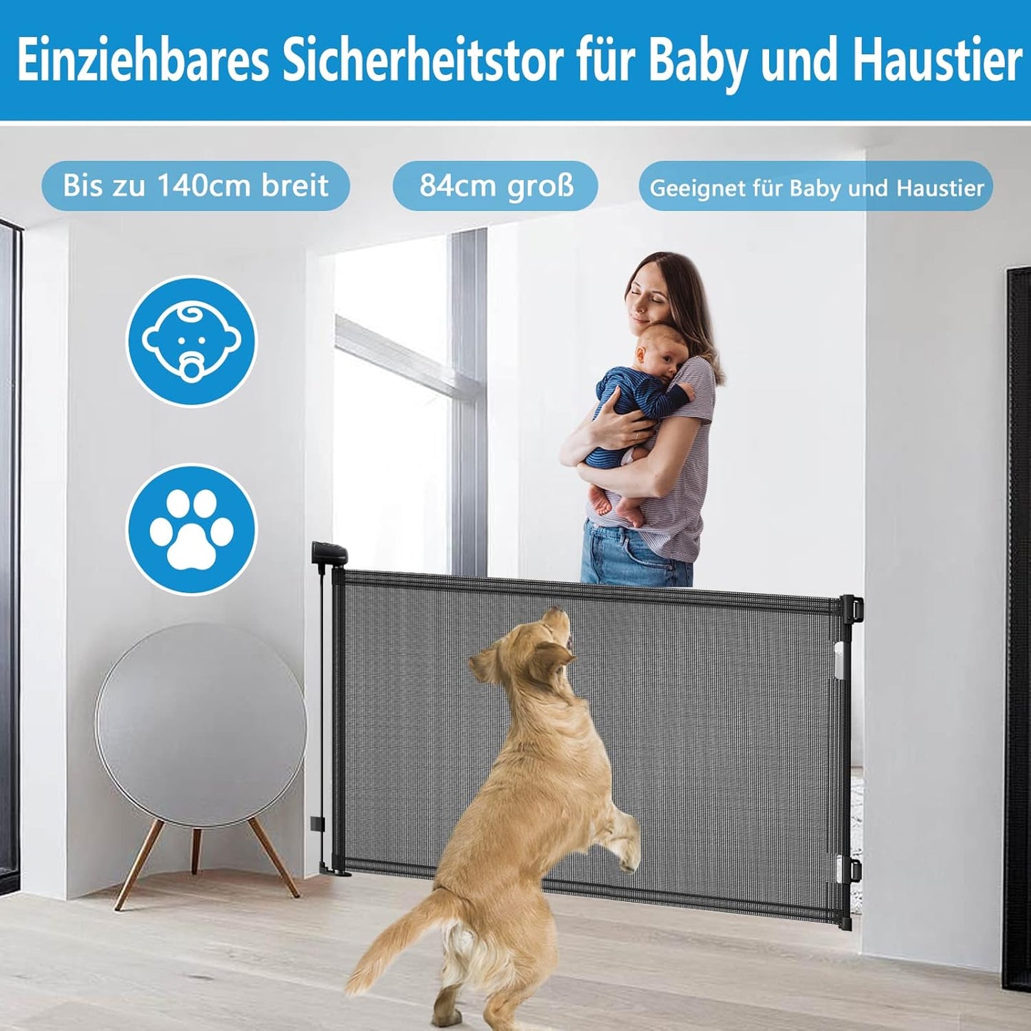 Ausziehbares Treppenschutzgitter, 140cm/schwarz
