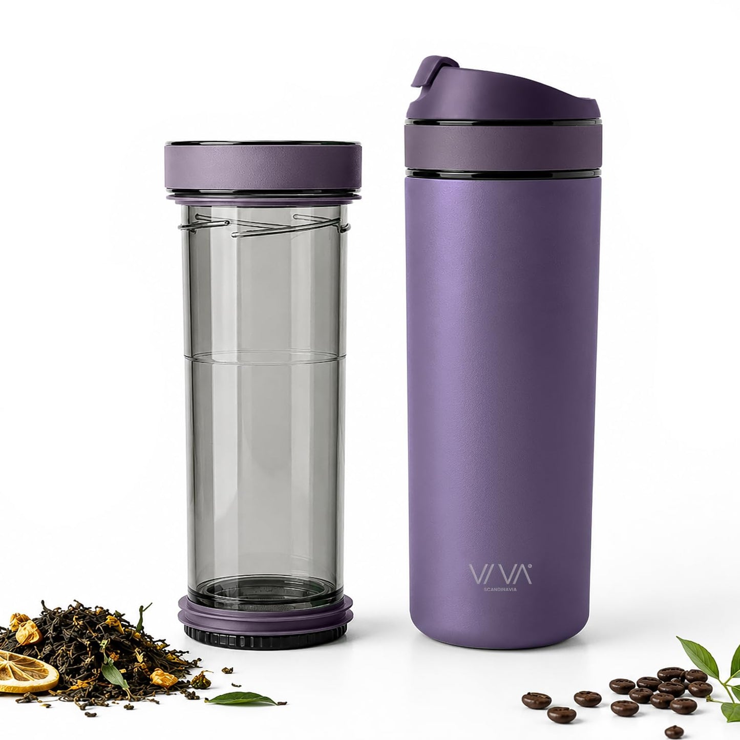 Doppelwandiger Thermobecher mit Sieb, Violet