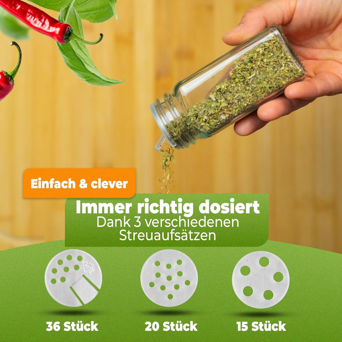 36-teiliges Gewürzgläser-Set mit Streueinsatz, 36er Set - Mattschwarz