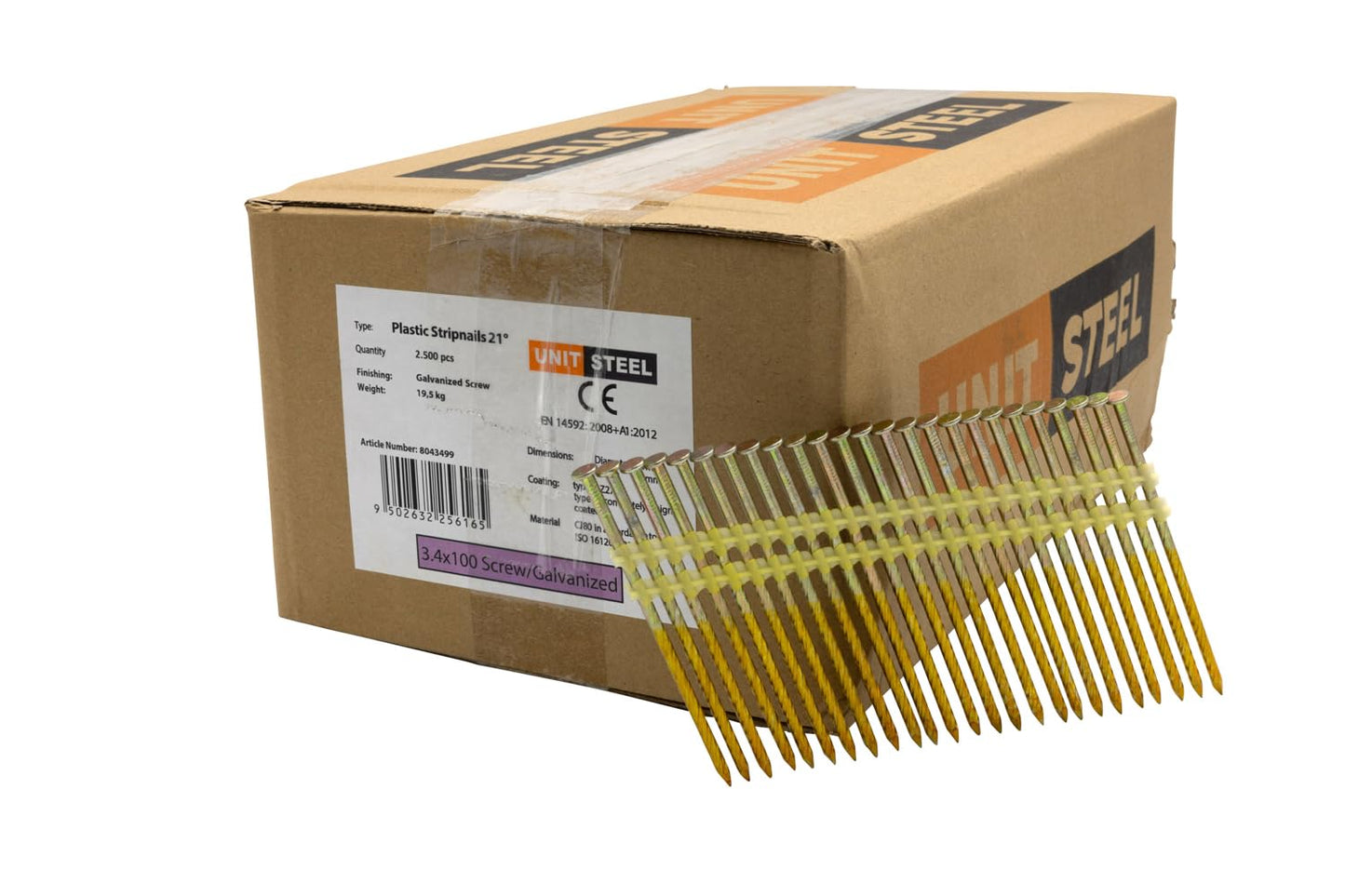 21° Rundkopf Streifennägel für Druckluft-Nagler, 2.500 Stk., Verzinkt/Schraub 3,4X100mm