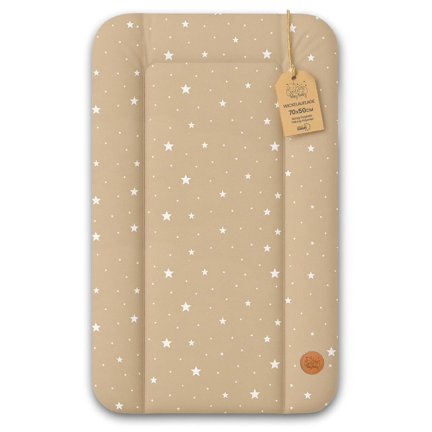 Wasserdichte Wickelauflage, Beige mit Weiß Sternen Modell 2: 70 x 50 cm