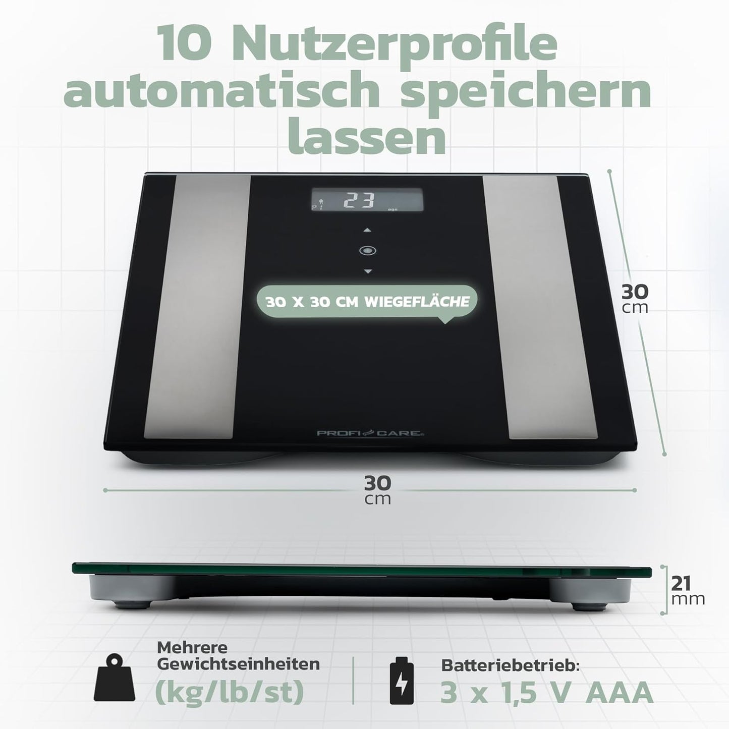 8-in-1 Glas-Personenwaage mit Körperfettanalyse, Schwarz