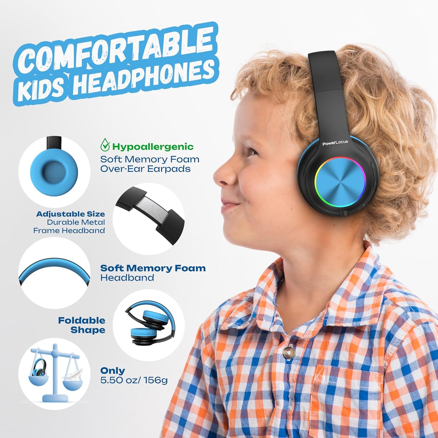 Kinderkopfhörer mit Bluetooth und Lautstärkebegrenzung, Schwarz/Blau