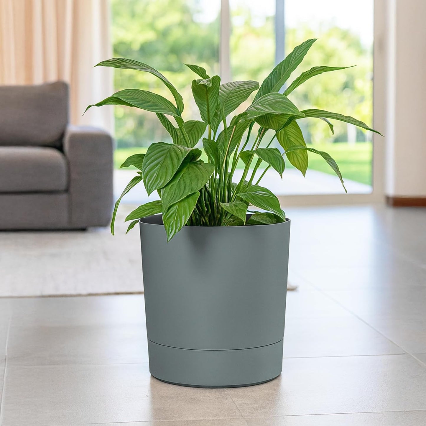 Blumentopf mit Untersetzer, Mint 38 cm