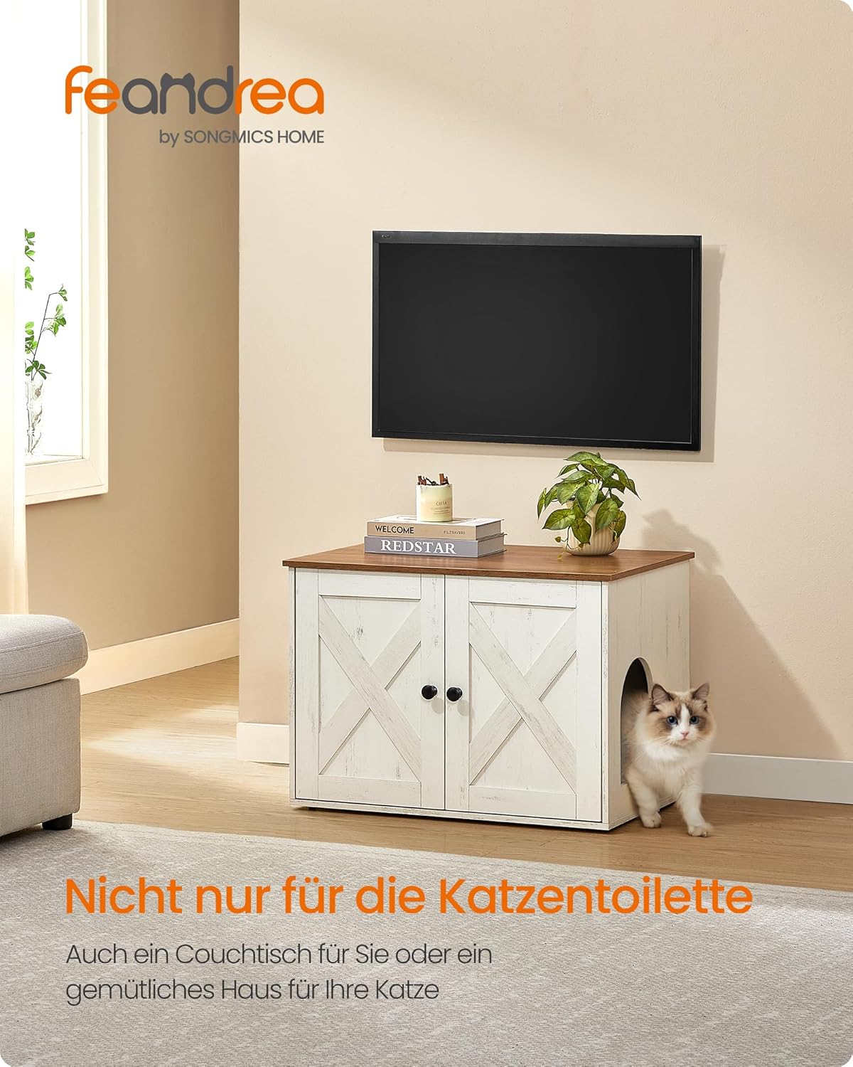 Katzenklo-Schrank PCL022K02, 50T x 70B cm Honigbraun + Vintageweiss