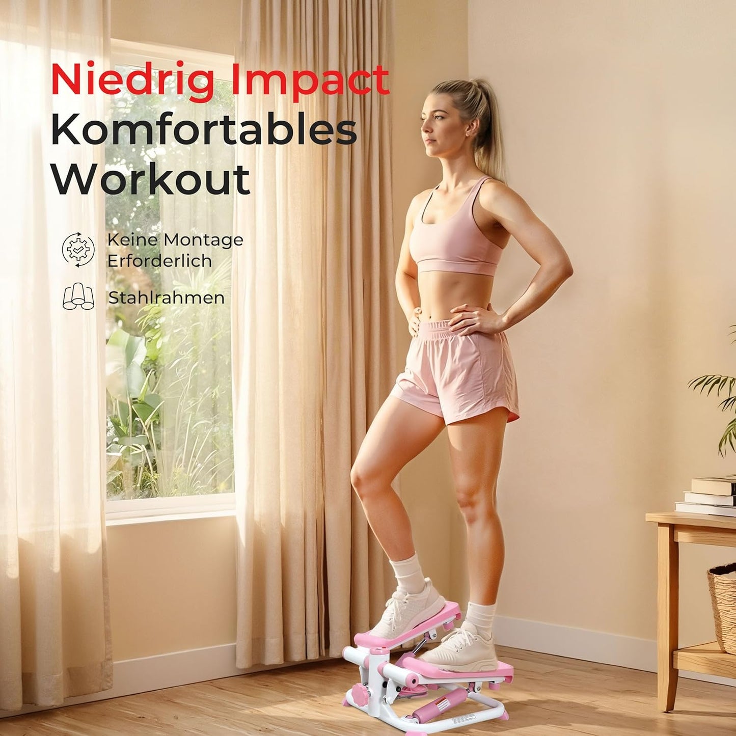 Stepper für Zuhause mit Widerstandsbändern und App, Klassisch / Pink