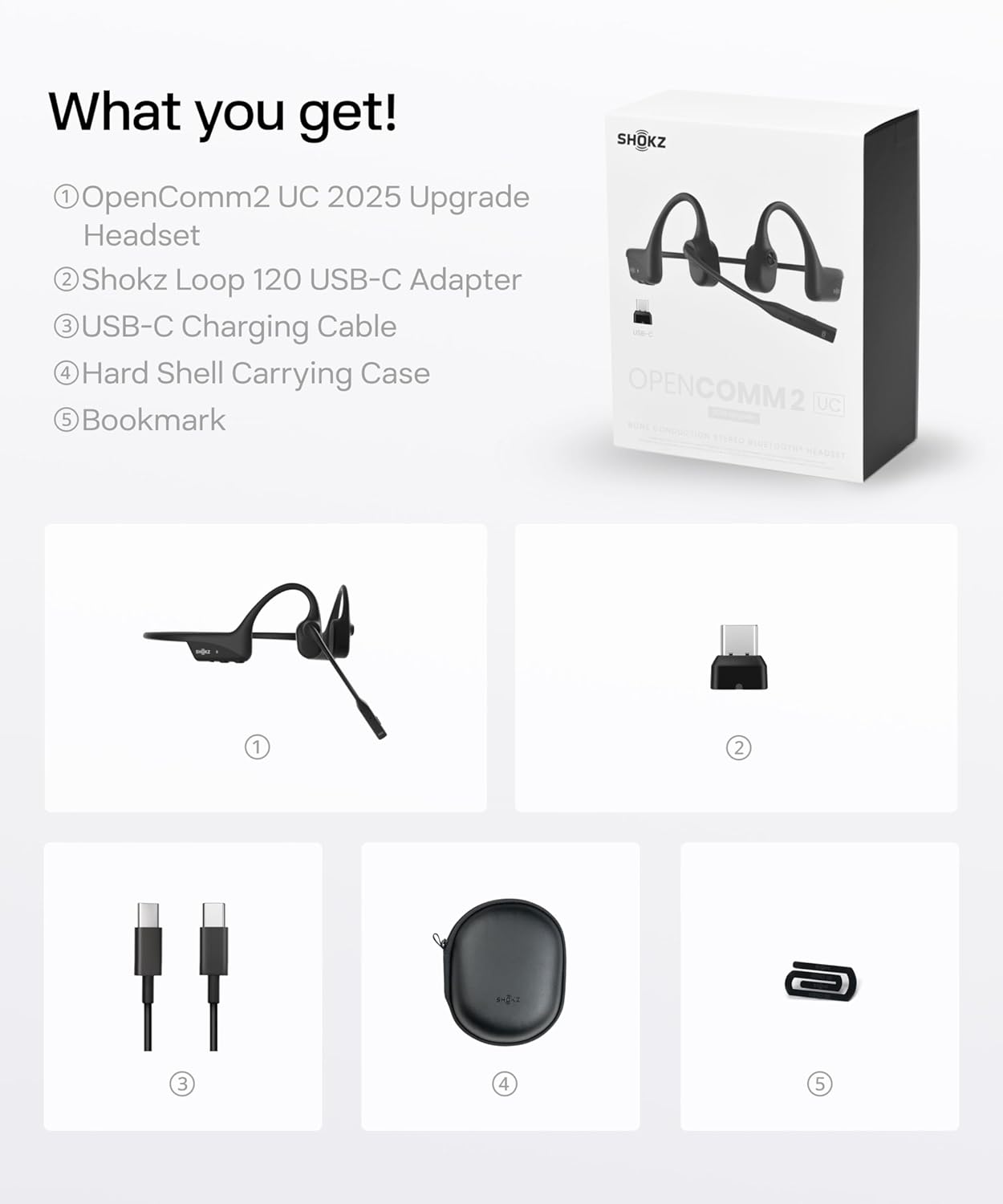 OpenComm2 UC Knochenschall Headset mit USB-C, USB-C-Adapter (USB-C Laden)