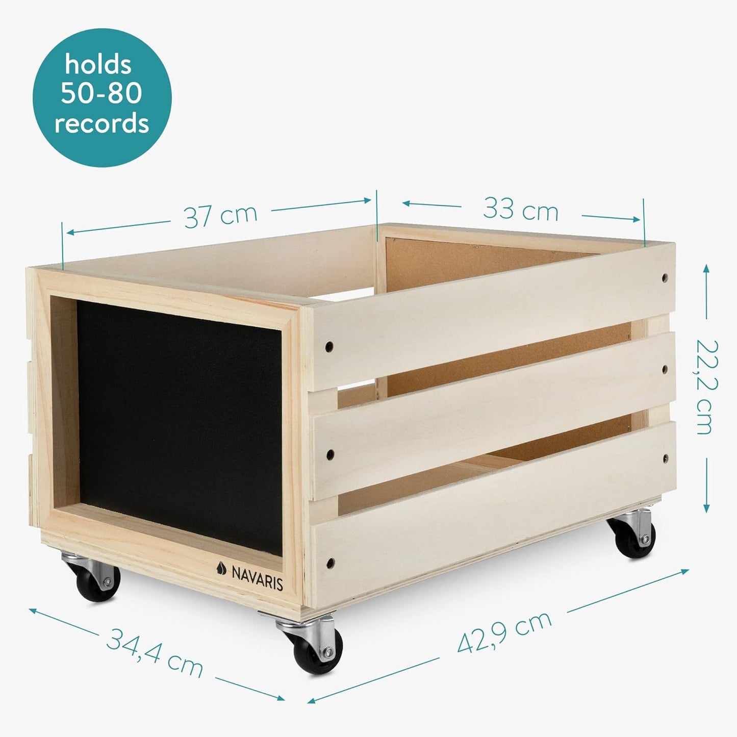Schallplatten-Kiste mit Kreidetafel, Naturfarben