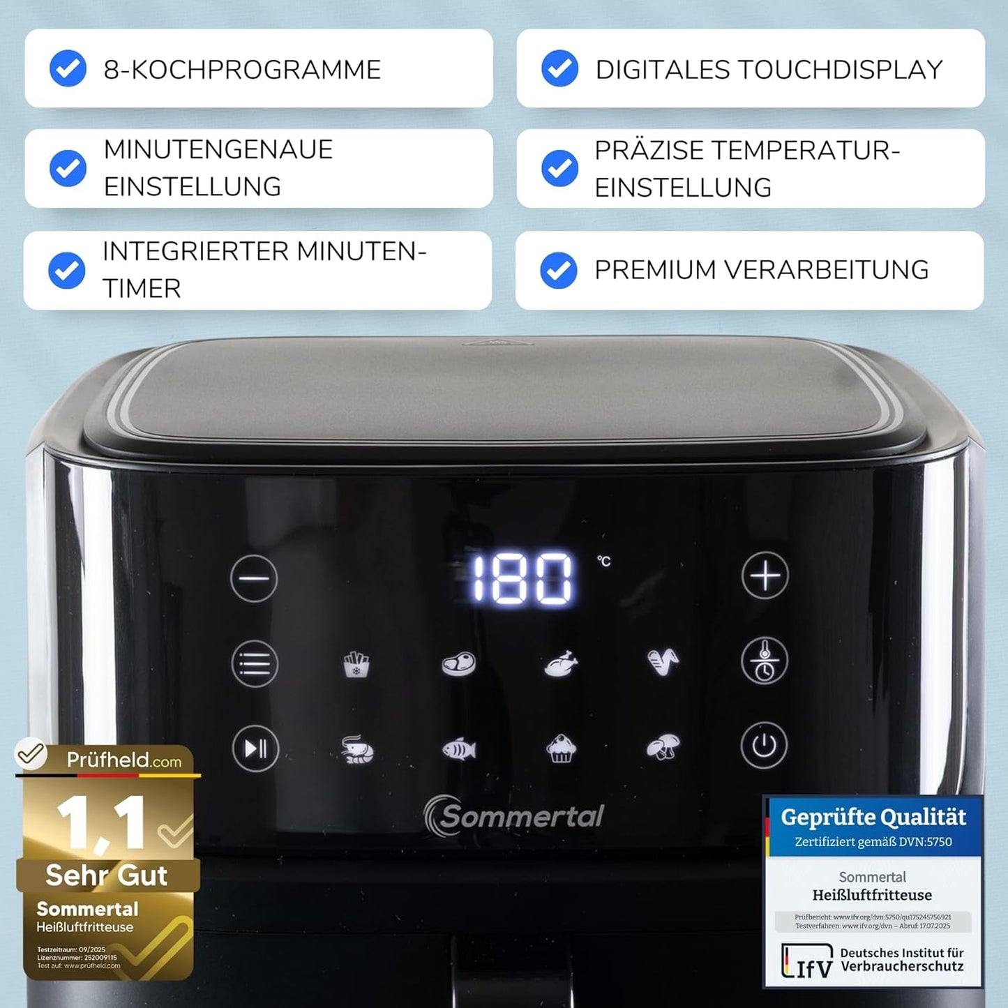 Heissluftfritteuse mit 8 Programmen, 7.6 Liter