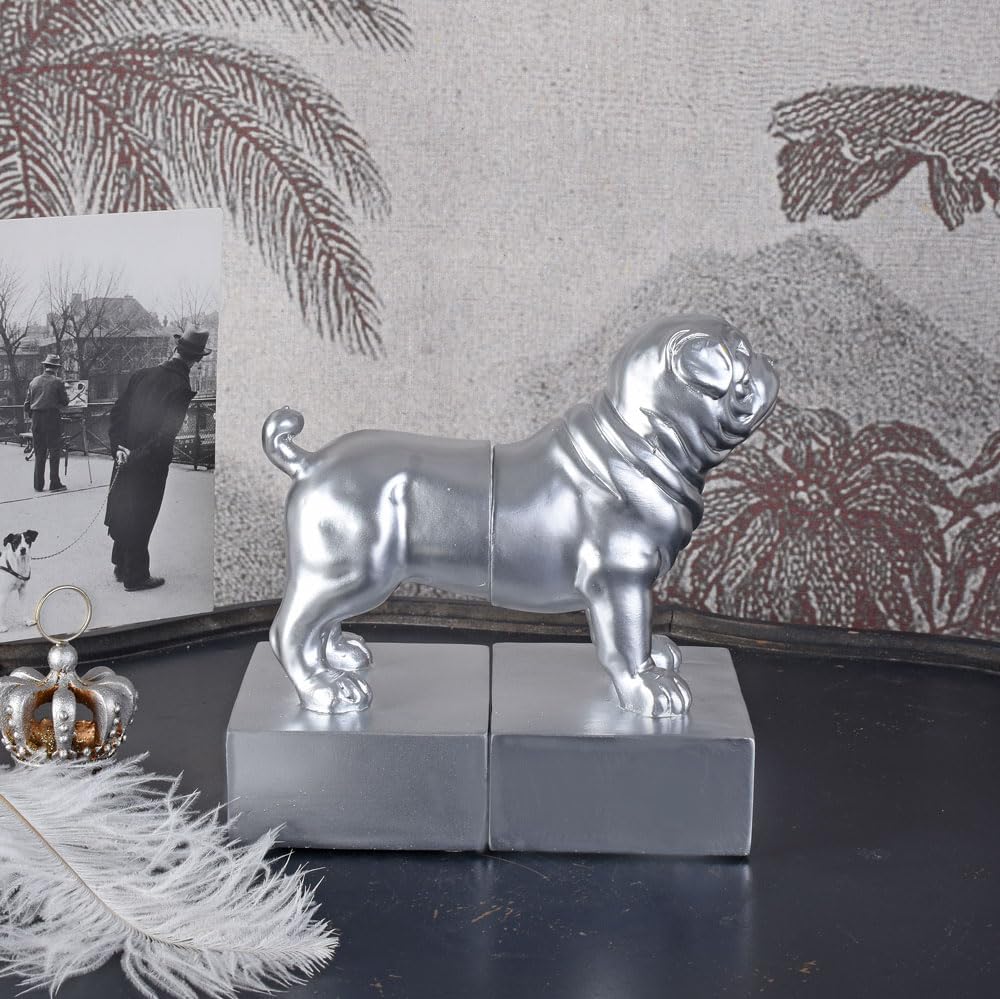 Mopsfigur Buchstützen Set (Silber)