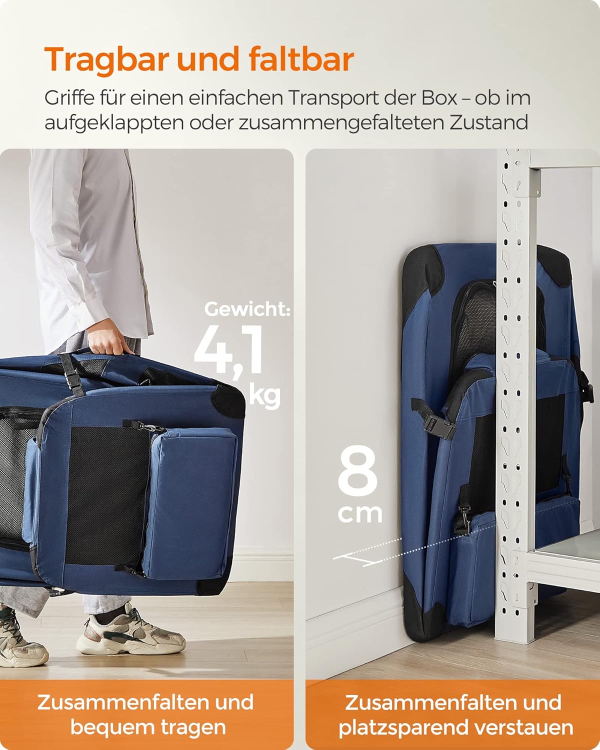 Faltbare Hundetransportbox XL, L 81 x B 58 x H 58 cm,  Dunkelblau