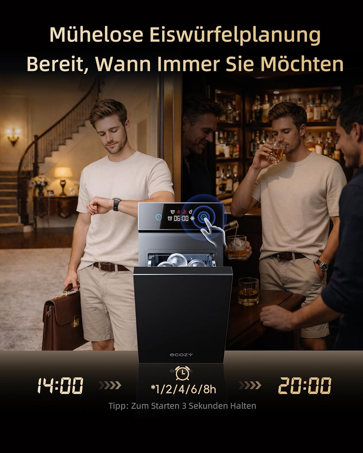 Eiswürfelmaschine mit LED-Touchdisplay, Tiefschwarz