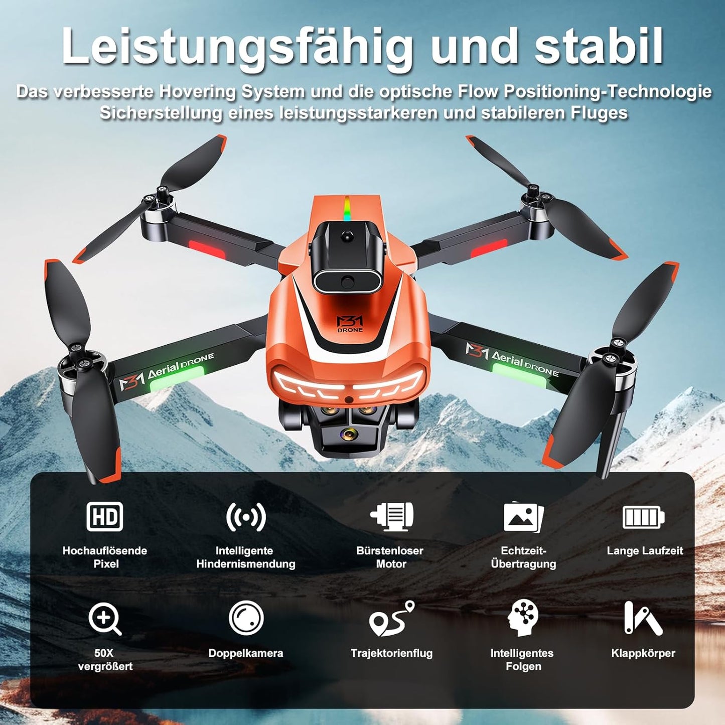 Drohne mit 4K-Kamera und 360° Hindernisvermeidung, Schwarz