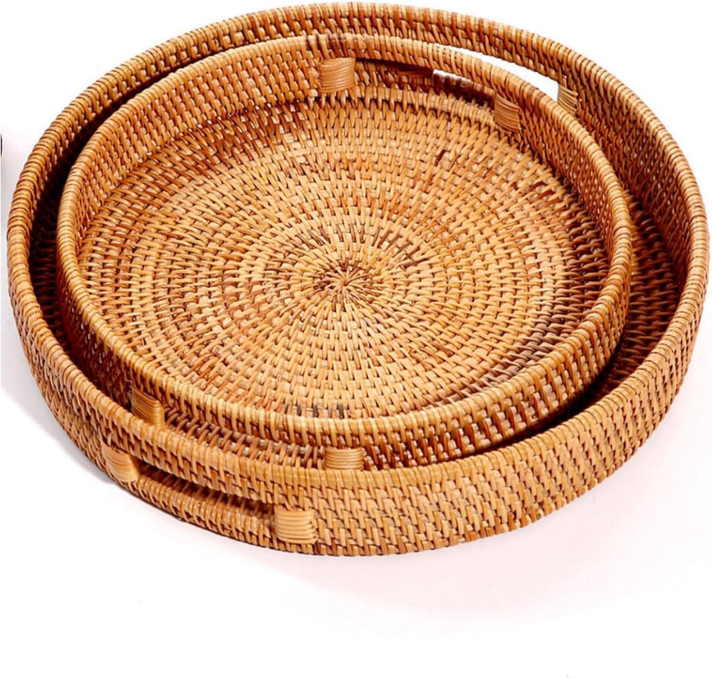 Rattan Serviertablett-Set mit Griffen (2er-Set), 2er-set: 25 Cm, 30 Cm