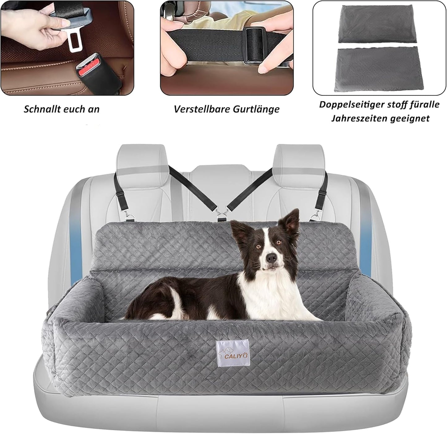 Hunde Autositz mit Sicherheitsgurt, Hellgrau(XL)