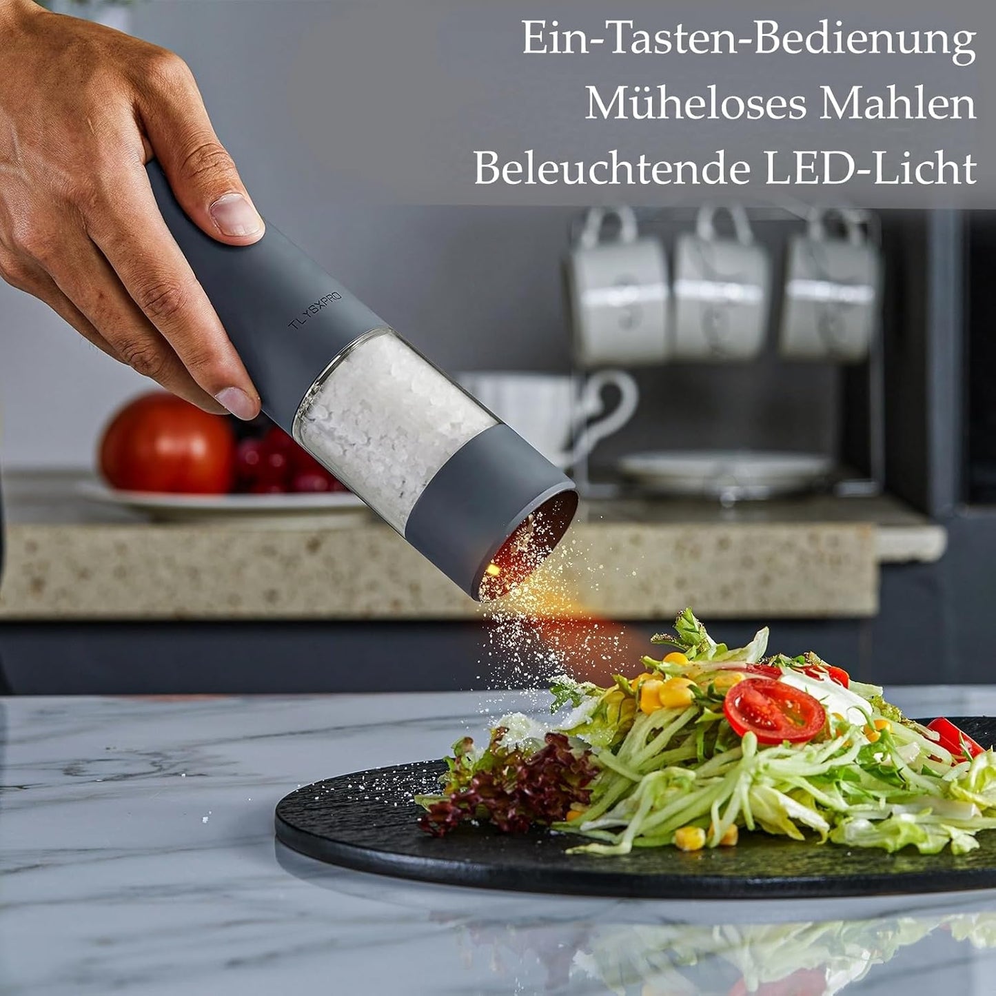 2er-Set Elektrische Salz- und Pfeffermühlen, Blaugrau