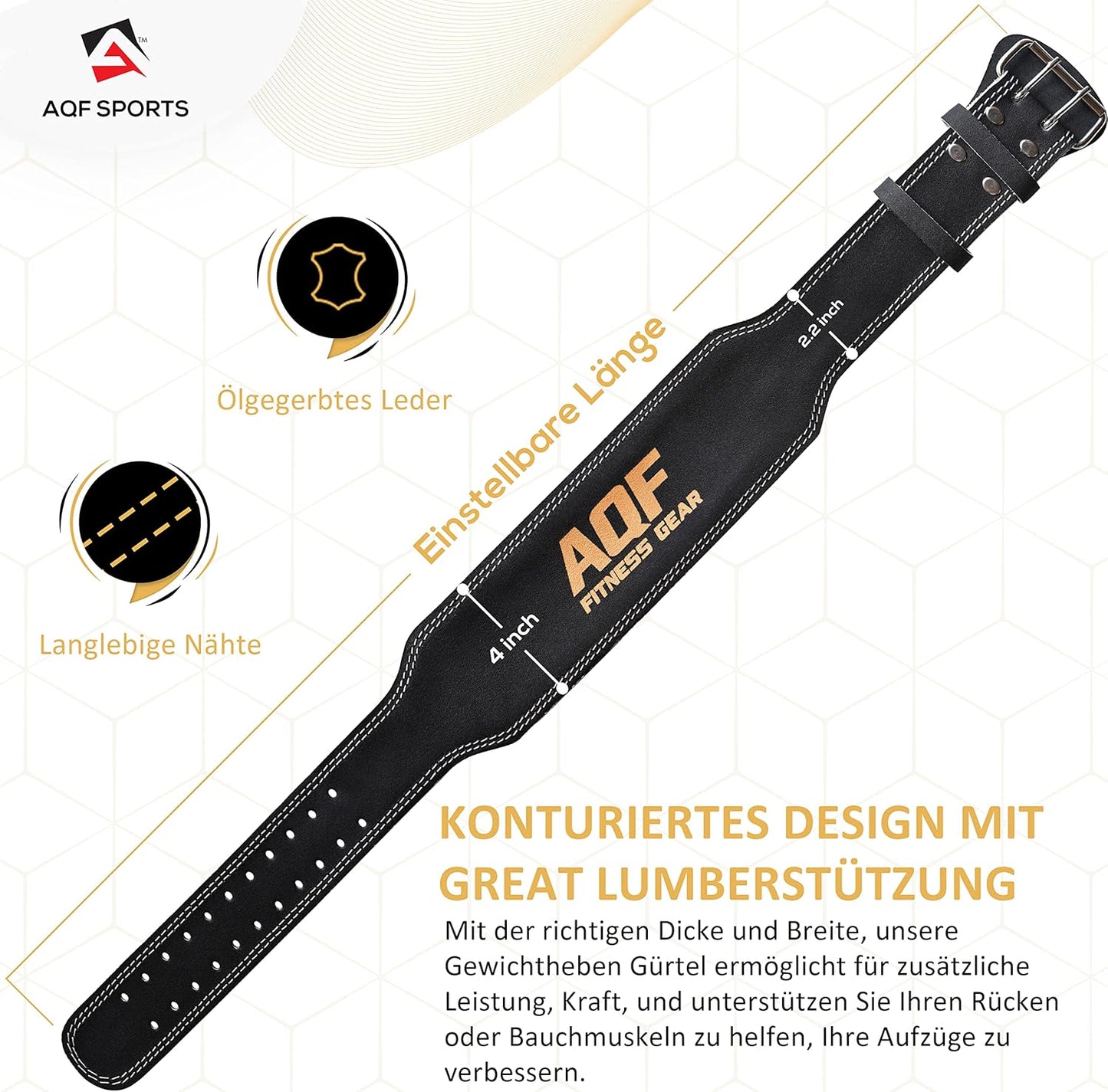 Gewichthebergürtel mit Lendenwirbelstütze, XXL 40"-44" Schwarz/Gold 4 Zoll
