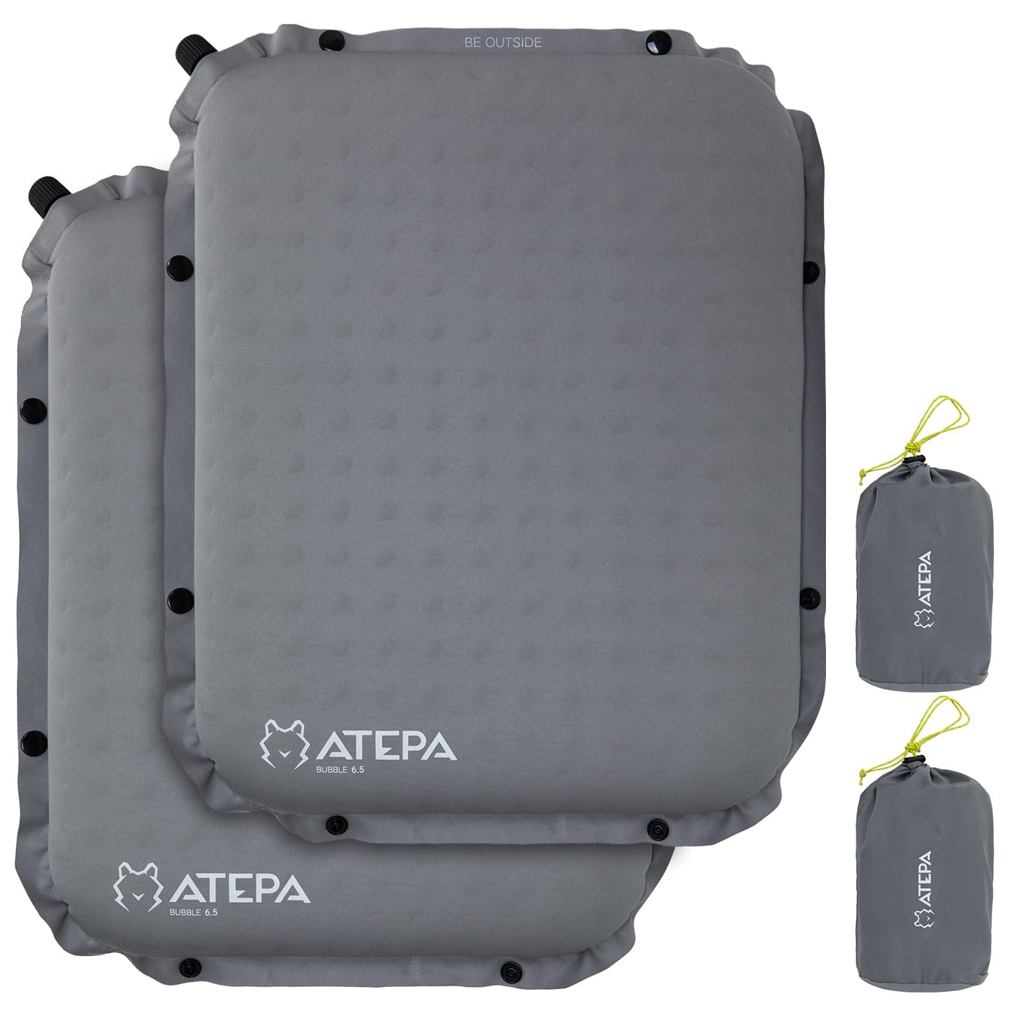 Selbstaufblasendes Sitzkissen-Set, Grau 2er Pack 42 x 33 x 6,5 cm